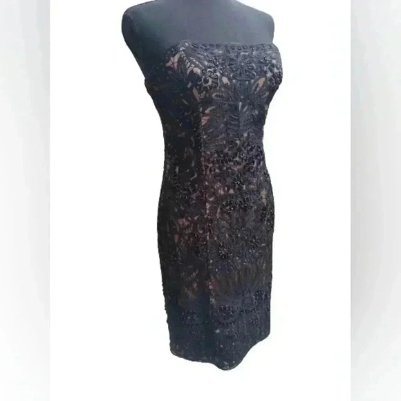 Sue Wong - Women's S0300 Strapless Ribbon Appliqued Sheath Mini Dress Size 6 - Picture 4 of 5